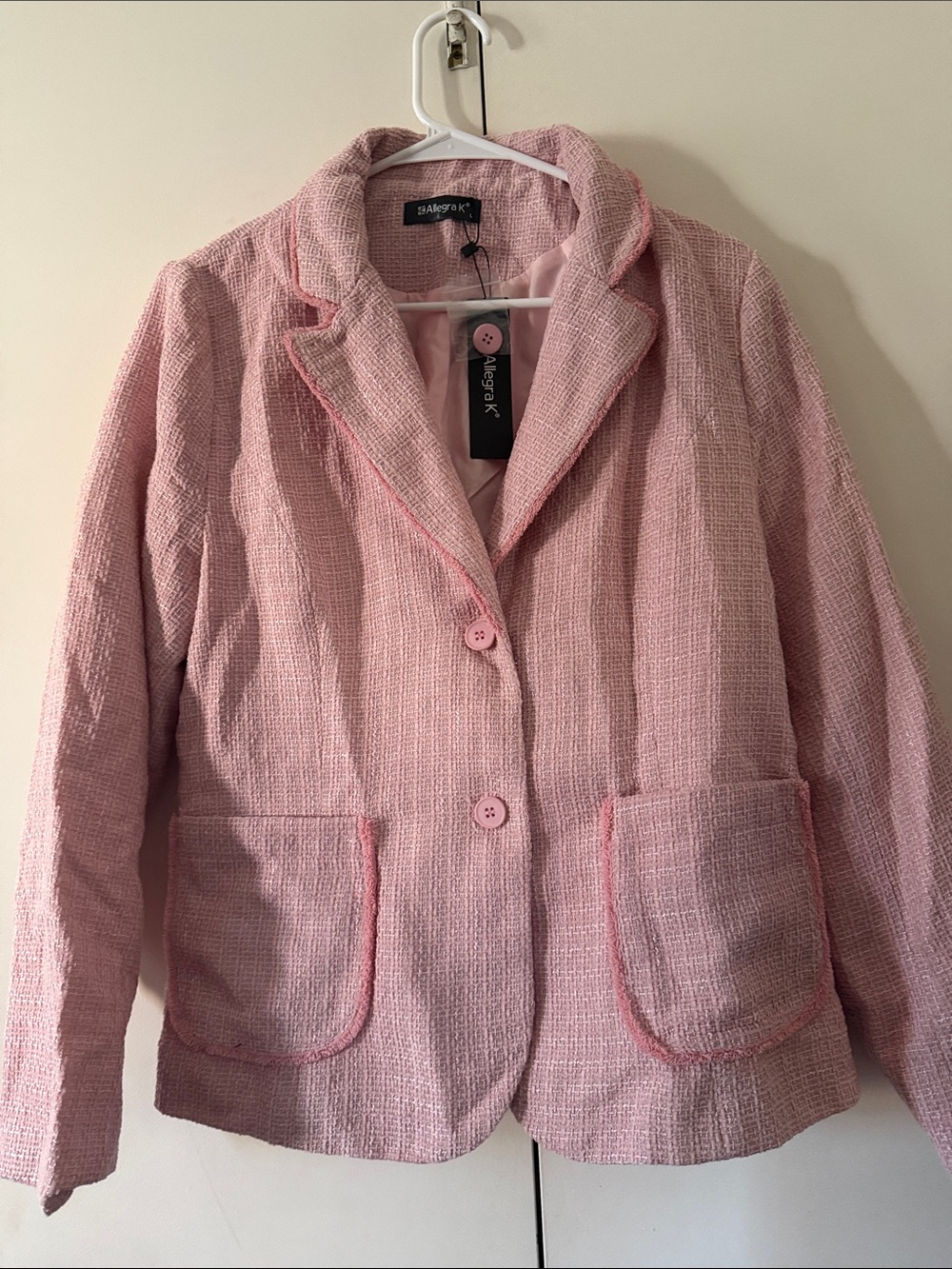 Allegra K Light Pink Tweed Blazer Jacket